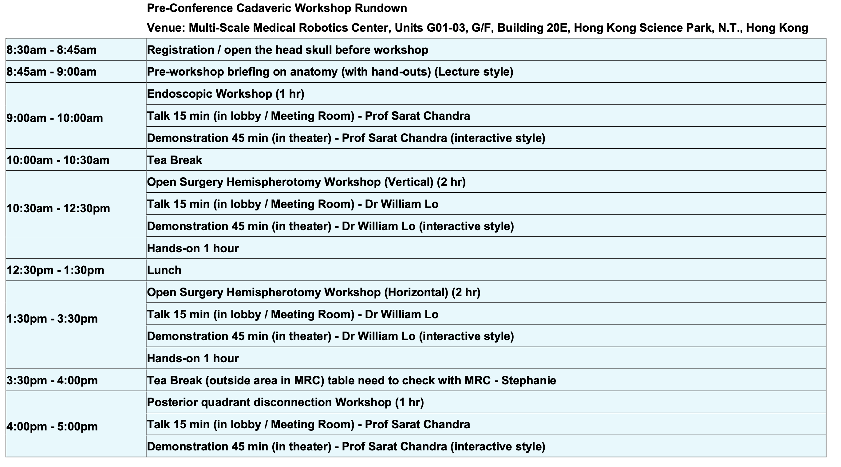 Pre-Conference Cadaveric Workshop